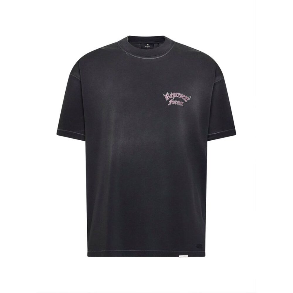 Represent Men Washed Black Cotton Jersey Duality T-Shirt
